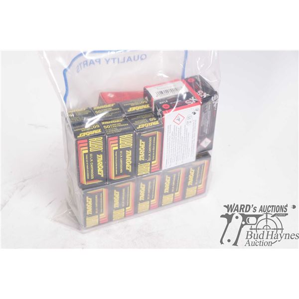 Selection of .22 LR ammo including 800 rounds of Ruko 40 gr lead point, three full 50 count 1 mixed 