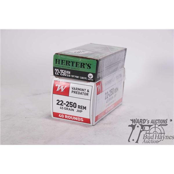 One partial 36 count box Winchester .22-250 rem 45 gr JHP and a partial 17 count box Herters .2-250 