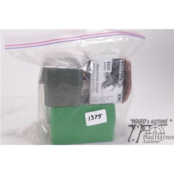 Partial 78 count box Federal .223 rem 55 gr FMJ, plastic ammo box w/ 20 American Eagle .223 rem 50 g