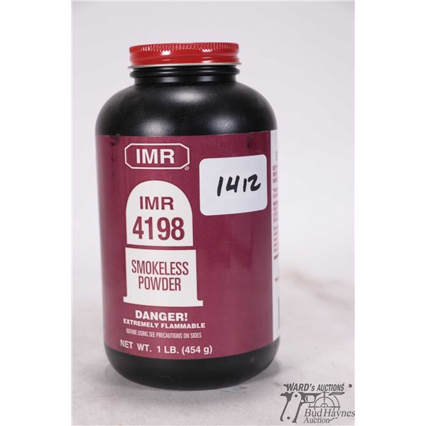 One full 1lb container of IMR 4198 gunpowder