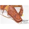 Image 2 : Modern hand tooled leather gun belt, total belt length 46 1/2". Fitted with cartridge loops, appear 