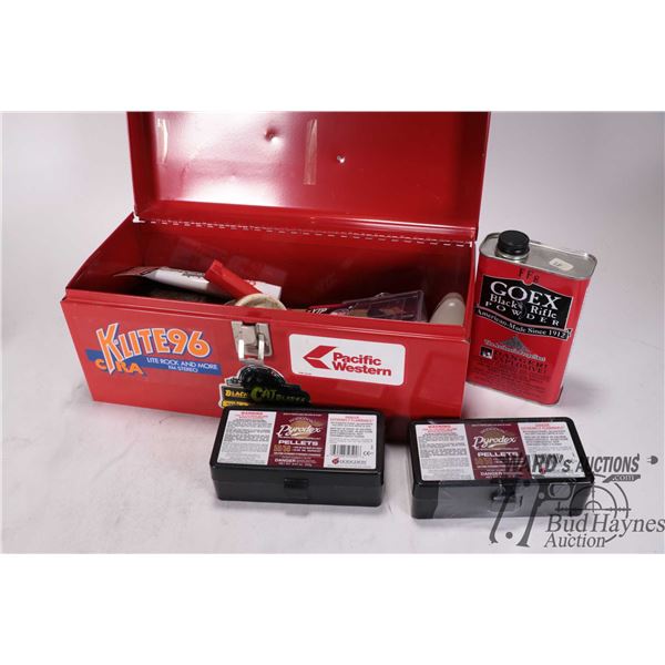 Selection of muzzle loading accessories including one full 100 count and an 84 count box Hodgdon Pyr