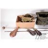 Image 1 : Three powder casks and an assortment of black powder accessories including .45 cal balls, .50 cal ba