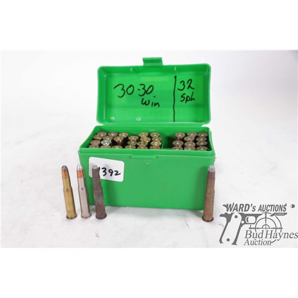 Ammo box w/ selection of mostly vintage ammo including 31 .30-30 win and 15 .32 spl