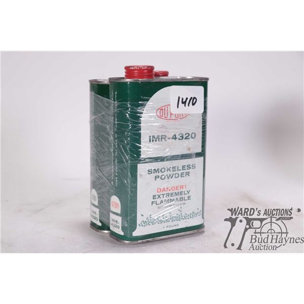 One full and one partial container of IMR 4320 gun powder total weight 740g
