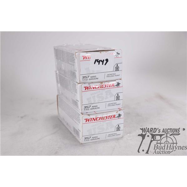 Two full 50 count boxes and a 47 count box w/ 3 reloads of Winchester .357 mag 110 gr jacketed hollo