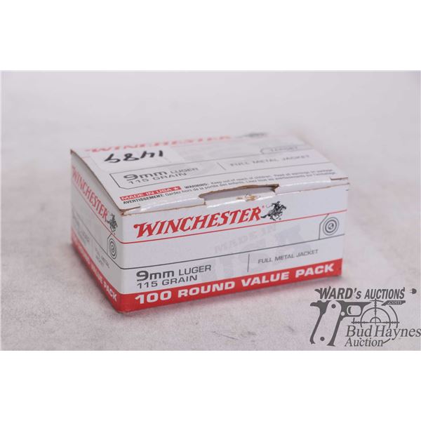 One full 100 count box Winchester 9mm 115 gr FMJ