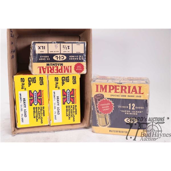 Four full 25 count vintage boxes of 12 ga ammo including two Winchester xpert 2 3/4" #7 1/2, one Imp