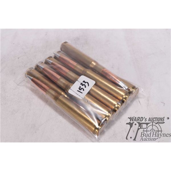 Bag containing ten 50 cal reloads, 750 AMax H50 BMG, 217 gr. and CCI-35 primers