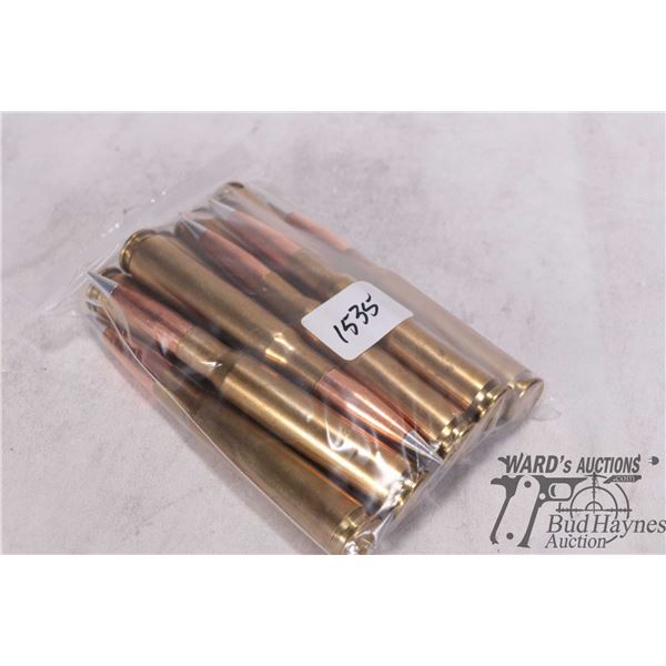 Bag containing ten 50 cal reloads, 750 AMax H50 BMG, 217 gr. and CCI-35 primers