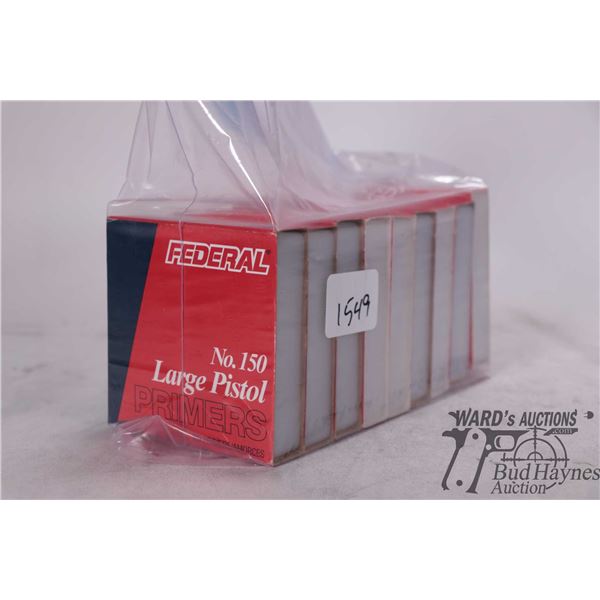 Eight full 100 count packs and one 90 count pack of Federal no. 150 large pistol primers