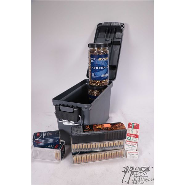 Selection of 22 cal ammo. including two full 450 count containers of Federal 36 gr, copper plated HP