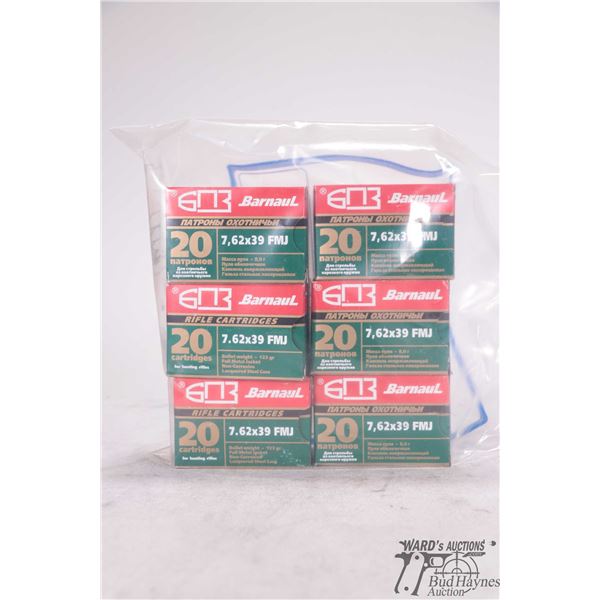 Six full 20 count boxes of Barnaul 7.62X39, 123 gr. FMJ