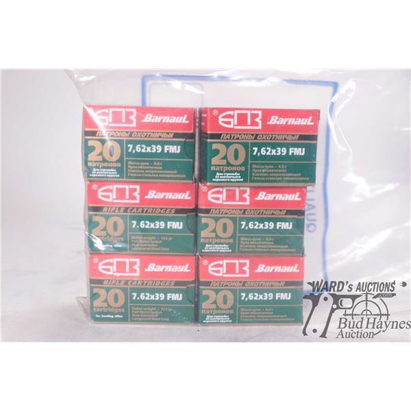 Six full 20 count boxes of Barnaul 7.62X39, 123 gr. FMJ