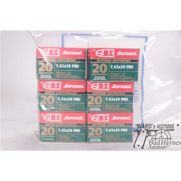 Six full 20 count boxes of Barnaul 7.62X39, 123 gr. FMJ
