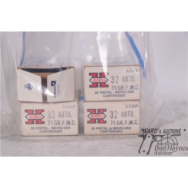 Three full 50 count and one partial 14 count box of Western .32 Auto, 71 gr. FMC