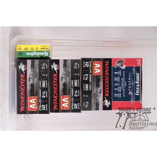 Three full 25 count boxes of Winchester AA 12 ga. 2 3/4" no. 7 1/2, one full 5 count box of Remingto
