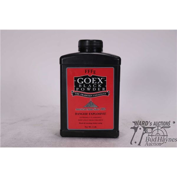 One full 1 lbs container of Goex FFFg Black powder