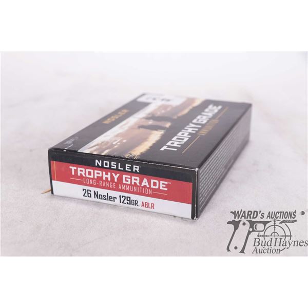 One full 20 count box of Nosler Trophy Grade 26 Nolser 129 gra. ABLR