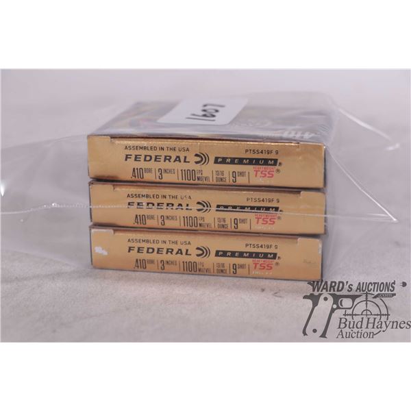 Three full 5 count boxes of Federal Premium heavy weight TSS .410 3" no. 9