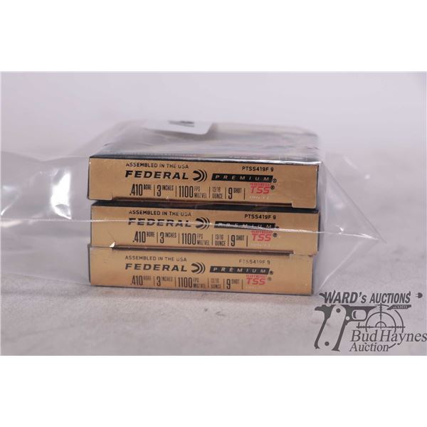 Three full 5 count boxes of Federal Premium heavy weight TSS .410 3" no. 9