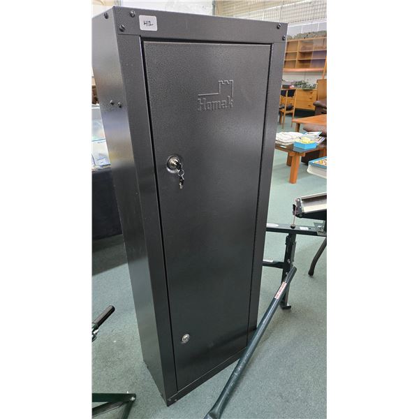 Homak 8 gun locker w/ shelf and dual locks. Measures 53" H x 19" W x 10" D