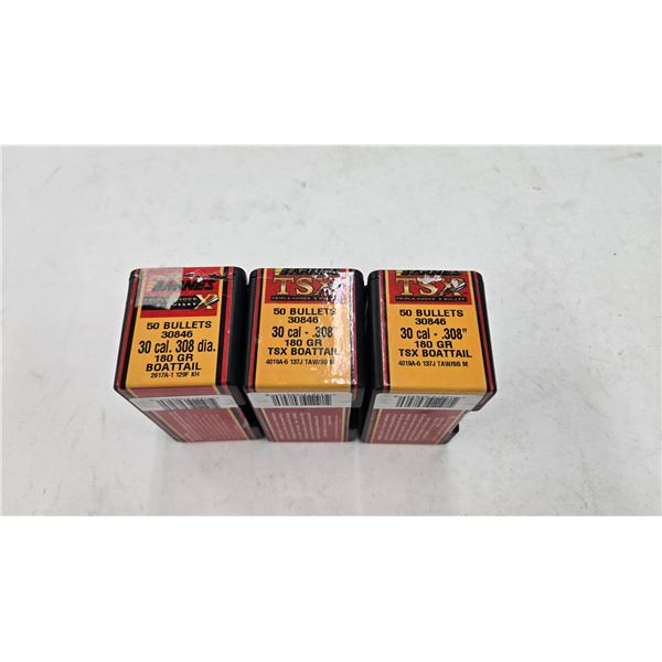 Two full 50 count and one 45 count box Barnes TSX .30 cal 180 gr TSX boat tail