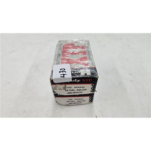 One full 100 count and partial 87 count box of Hornady 44 cal, 240 gr. HP/XTP