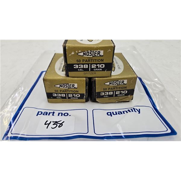 Three full 50 count boxes of Nosler Partition .338 cal, 210 gr. Spitzer