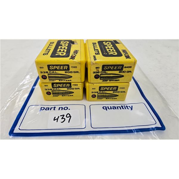 Four full 50 count boxes of Speer Hot Core .338 cal, 200 gr. Spitzer