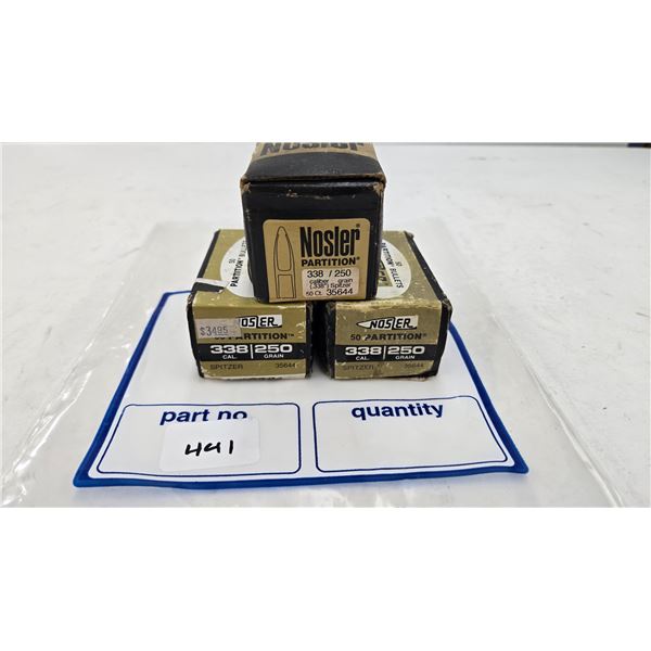 Three full 50 count boxes of Nosler Partition .338 cal, 250 gr. Spitzer