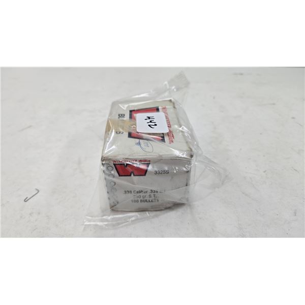 One full 100 count box of Winchester .338 cal 250 gr. ST