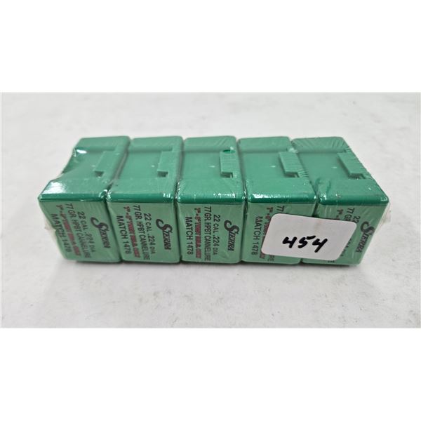 Five full 50 count boxes of Sierra Match King 22 cal, 77 gr. HPBT (Cannelure 7"-8" twist bbls. only)