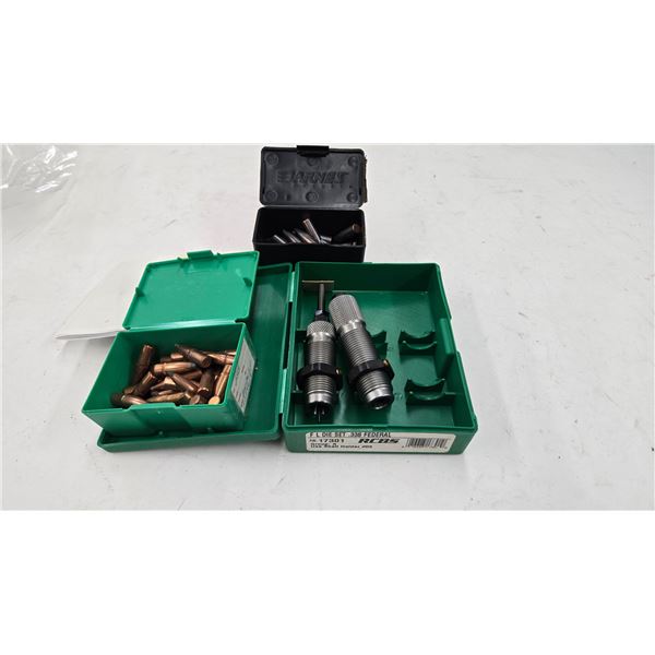 RCBS FL die set .338 Federal and a selection of bullets including 35 Barnes 225 gr XHP and 38 count 