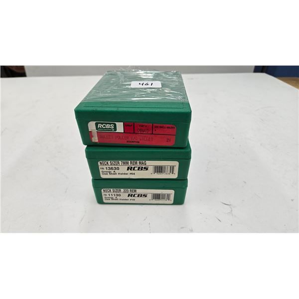 RCBS Neck sizer .223 REM, RCBS Neck sizer 7mm REM Mag and a RCBS bullet puller with collet