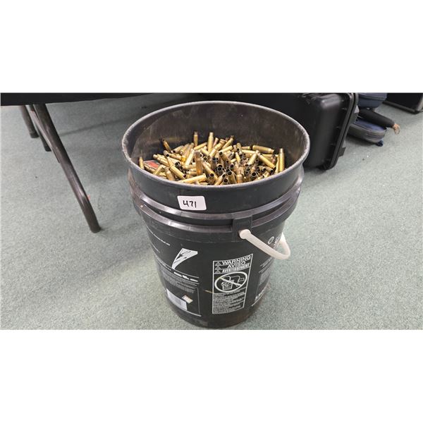 Five gallo pail of assorted rifle brass including .223, .308. 7.62, 30-06