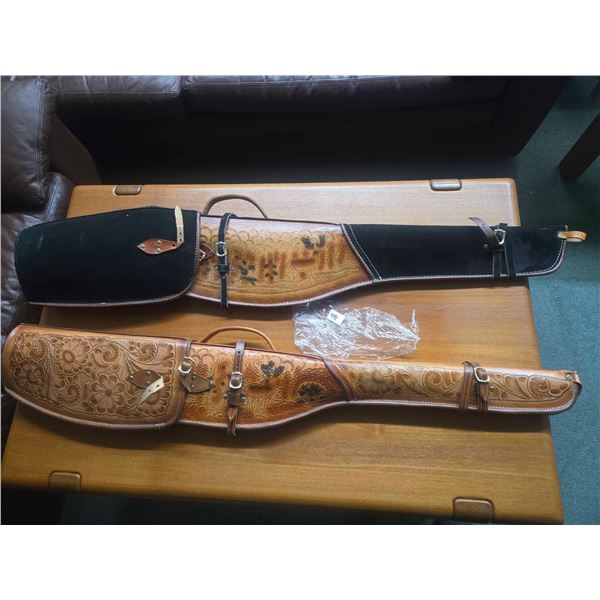Two leather gun cases including one tooled leather and one suede