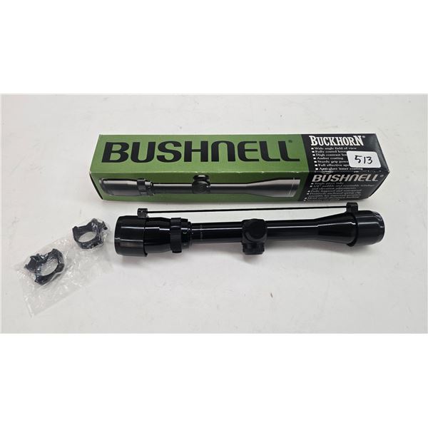 Bushnell Buckhorn 3-9X32 rifle scope with rings, appears new in box