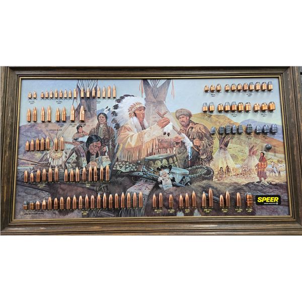 Vintage Potlatch Speer bullet display 109 various caliber and style bullets, overall dimensions incl