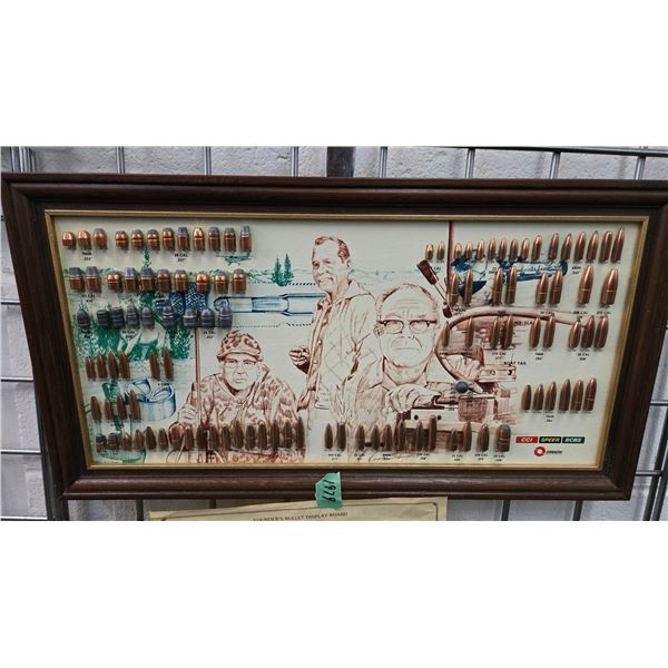 Vintage 1979 Speer bullet display with 100 different calibers and styles, labeled on verso ""Founder