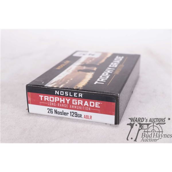 One full 20 count box of Nosler Trophy Grade 26 Nolser 129 gra. ABLR