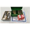 Image 1 : Two full 100 count boxes of Hornady 22 cal, 55 gr. FMU-BT, a Pacific 220 Swift die set and 33 220 Sw