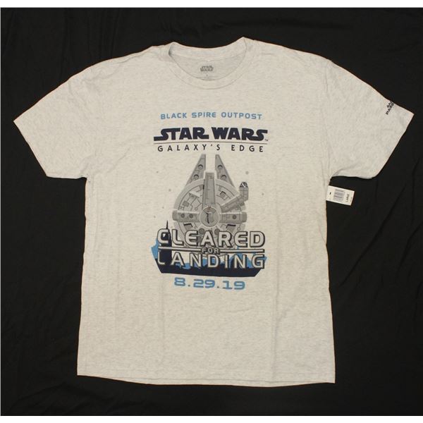 A Grey Star Wars Galaxy's Edge Opening Day Passholder T-Shirt.