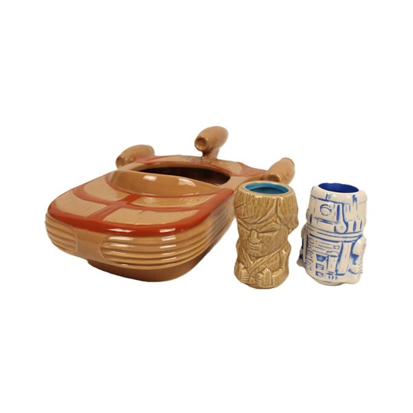 A Landspeeder Geeki Tiki Punch Bowl And Two Muglets.