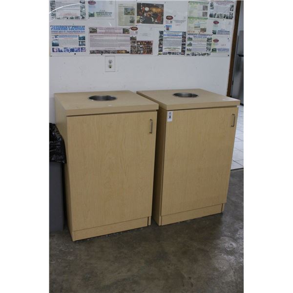 Blonde Formica Trash Can Cabinets - Pair