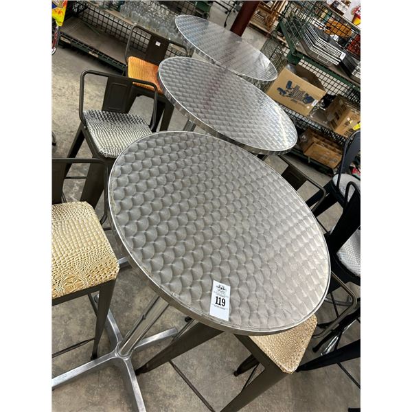 3-Brushed Metal Round High Bar Tables - 3 X $