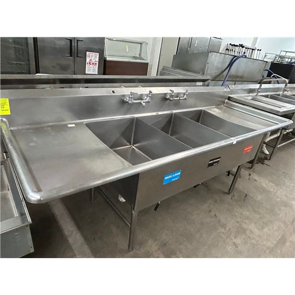 SS  8'  3 Comp Sink w/Drain Levers