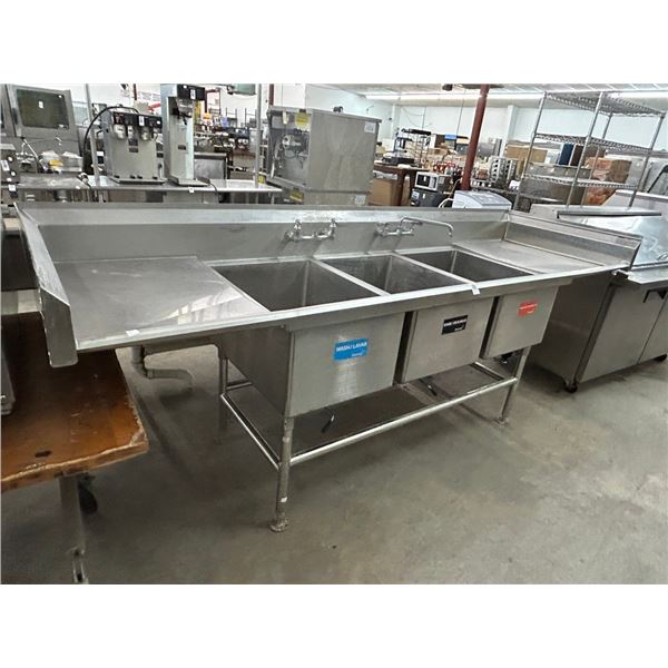 Eagle SS  9'  3 Comp Sink w/Surround/Drain Levers