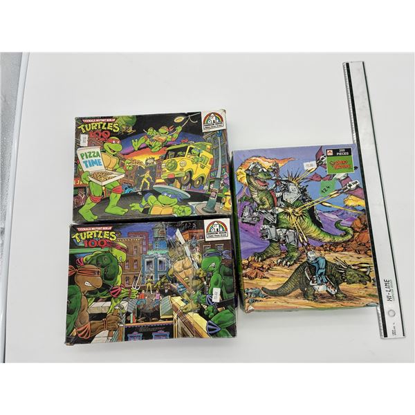 Vintage 1980s Jigsaw Puzzle Lot (3) – TMNT & Dino Riders