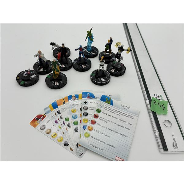 Lot of 10 Heroclix Marvel Super Heroes figures & Cards collectibles (inc. Ant-man, Nebula, Triton, S